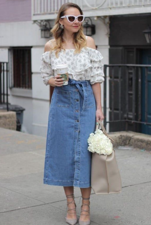 Saia midi com blusa de babado